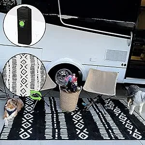 Glamplife 5x8 Outdoor Rug - Waterproof rv mat - Camping mat for Outside Your RV - Boho Outdoor Rug - tan and Black Rug