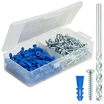 Ribbed Plastic Drywall Anchor Kit with Screws and Masonry Drill Bit,