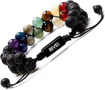 Rainbow 7 Chakra Lava Stone Essential Oil Diffuser Anxiety Bracelet Yoga Medi...