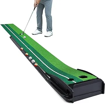 Dollox Putting Green Golf Putting Mat for Indoor, Putting Matt with Auto Ball Return, Mini Golf Set Golf Accessories for Men, Indoors Golf Matt for Home Office, Gifts for Golfer