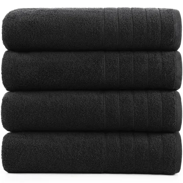 Casa Platino Solid Print 100% Ring Spun Cotton Towels & Washcloths, Black, 4 Count, Size: 4 Piece Bath Towel