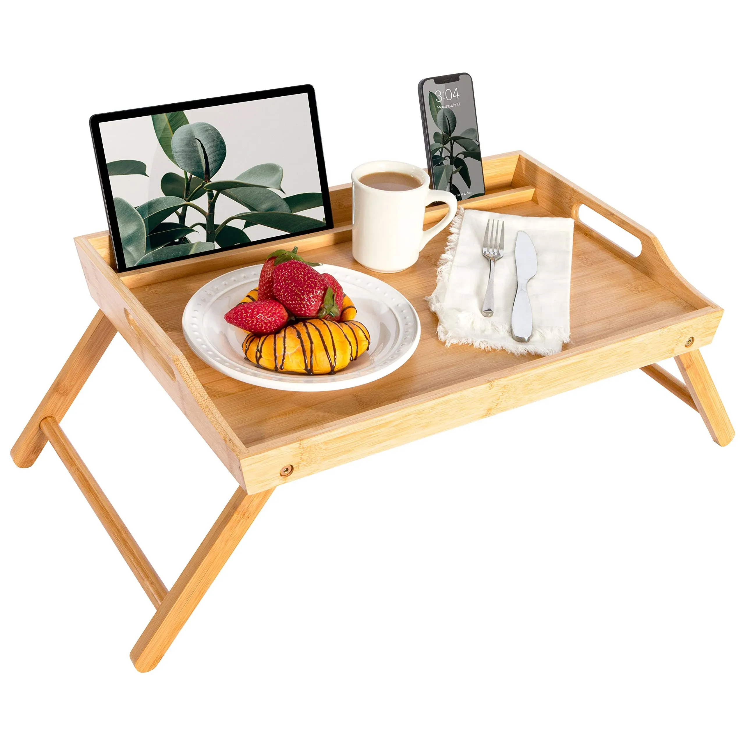 Rossie Home Bamboo Media Bed Tray, Natural