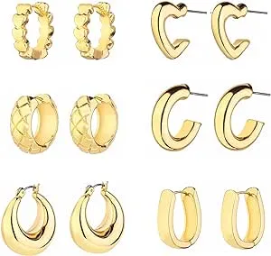 Wgoud Chunky Hoop Earrings Set 14K Gold Hoop Earrings for Women Hypoallergenic, Thick Hoops Earring set, Twist Huggie Hoop Earring