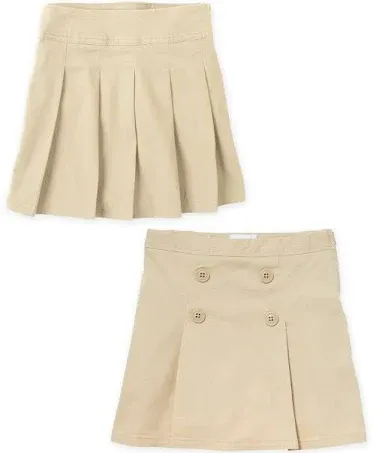 Girls Uniform Stretch Pleated Button Skort 2-Pack - Plus - Tan