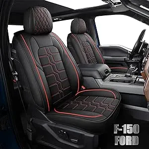 Truck Seat Covers Compatible with Ford F-150 2015-2023 XL XLT Lariat King Ranch Platinum Tremor Pickup Faux Leather Cushion Compatible with Ford F150 Crew Cab(Black,2015-2023 Front Seat)