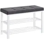 SONGMICS Bench 3-Tier Shoe Rack for Entryway Storage Organizer with Foam Padded Seat Linen