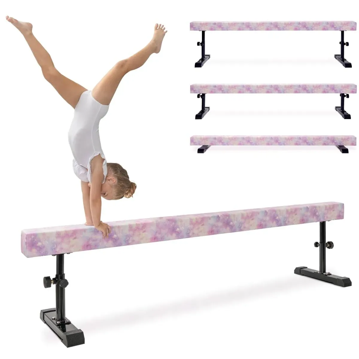 Milliard Patented Adjustable Balance Beam, High and Low (7'7 inch) Floor Beam Suede Gymnastics Competition Style Training with Legs, Magic Star