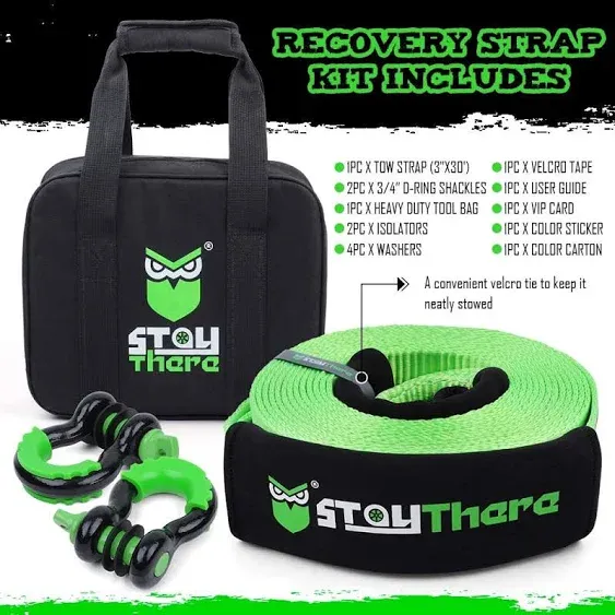 Stay There 3'' ã 30ft Heavy Duty Tow Strap Recovery Kit with 35,000 lb Capacity ...