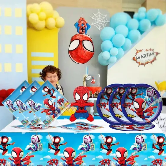 Spidey and His Amazing Friends Birthday Themed Party Supplies Set, 20 Pieces of Suture Tray and 20 Pieces of Stitched Tissue