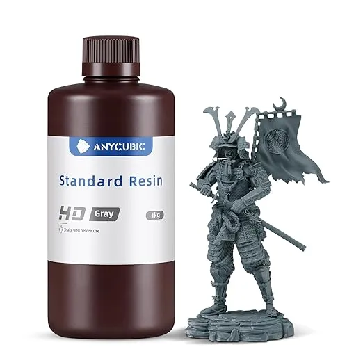 Anycubic 3D Printer Resin, 405nm Sla UV-Curing Resin with High Precision and Quick Curing & Excellent Fluidity for LCD 3D Printing (Grey, 1kg)