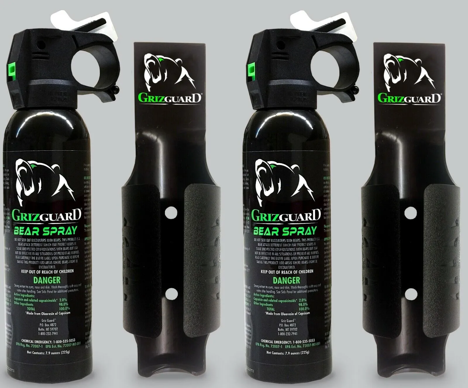 Griz Guard Bear Spray With Black Griz Guard Holster 7.9oz     2 Pack