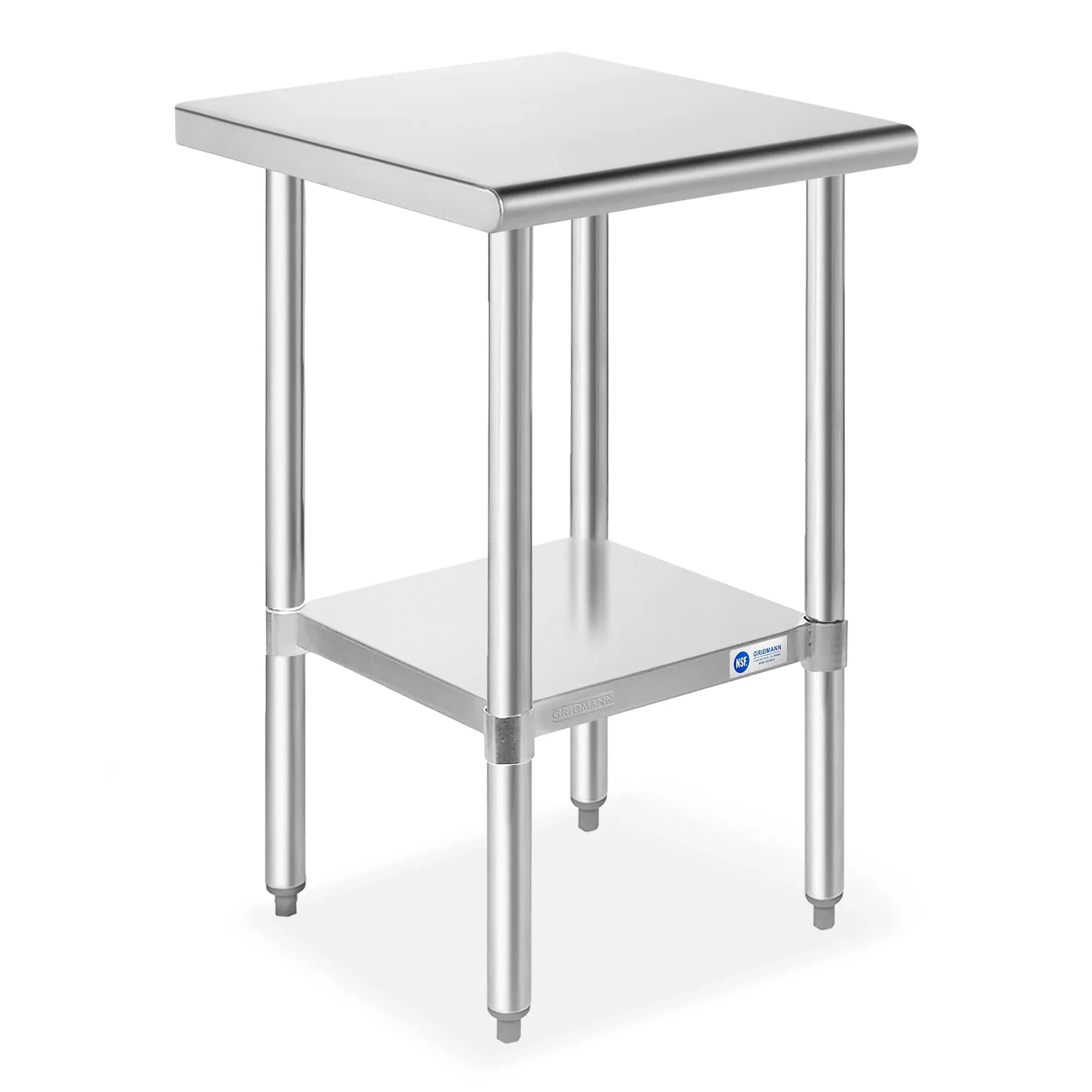 ROCKPOINT Stainless Steel Table for Prep & Work 24x24 Inches, NSF Metal Commercial Kitchen Table with Adjustable Under Shelf and Table Foot for Restaurant, Home and Hotel