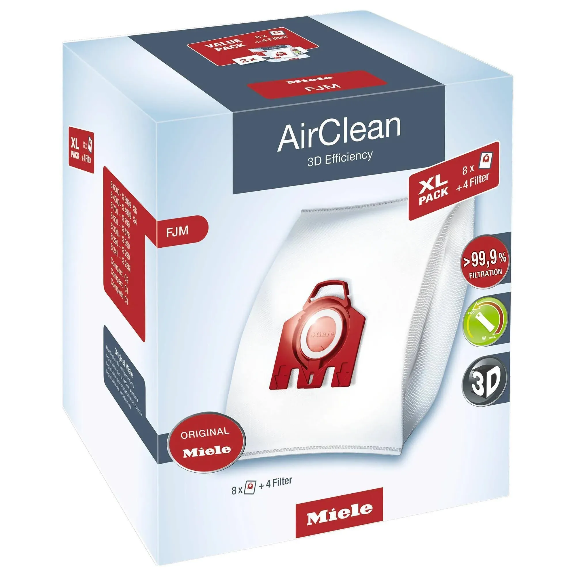 Miele XL-Pack AirClean 3D Efficiency 8 FJM dustbags Plus 4 Filters