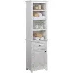 Alaterre Furniture Dorset Bathroom Storage Tower with Open Upper Shelves, Lower Cabinet and Drawer