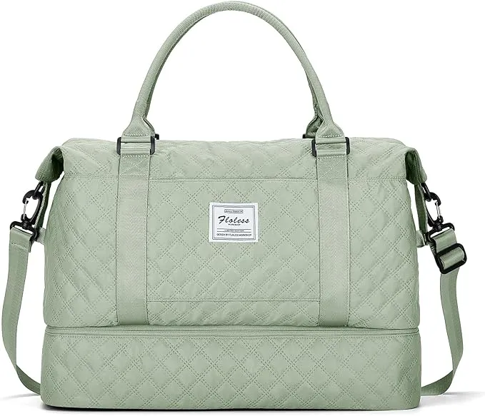 Travel Duffel Bag,Shoulder Weekender Overnight Bag for Women,Personal Item Carry On Bag,Light green