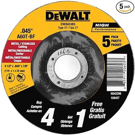 DeWalt Accessories DW8424B5 5PK 4.5" MTL Cut Wheel,