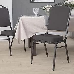 Emma + Oliver Crown Back Stacking Banquet Chair, Gray Fabric/Silver Vein Frame