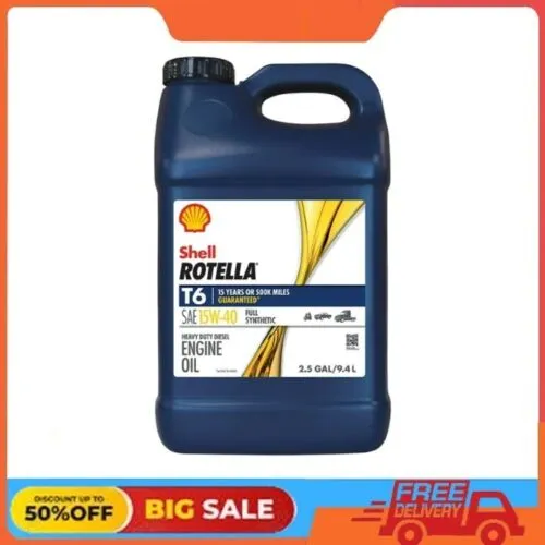 Shell Rotella T6 Full Synthetic 15W-40 Diesel Engine Motor Oil, 2.5 Gallon