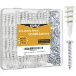 KURUI #8 Self Drilling Drywall Anchors, 140pcs Wall Anchors and Screws for Shelf Brackets, Mirror, Curtain Rods, 70 Self-Tapping/Threaded Plastic