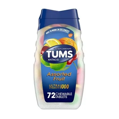 Tums Antacid Chewable Ultra Strength Tablets Assorted Fruit - 72.0 ea