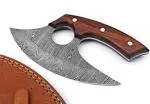 Super Knife Handmade Damascus Steel Ulu Knife - Fixed Blade knife for Chopping Boning Slicing Cutting ,Solid Rose Wood Handle with Leather Sheath,