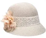 Women&#039;s Gatsby Linen Cloche Hat with Lace Band and Flower