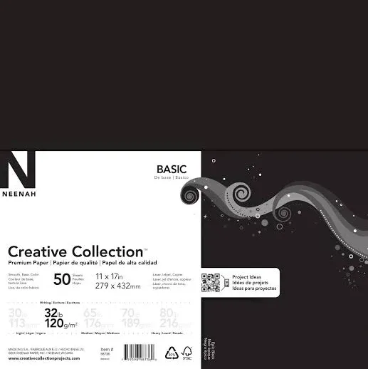 Neenah Cardstock 11"X17" 32lb (120Gsm) 50/PKG Epic Black