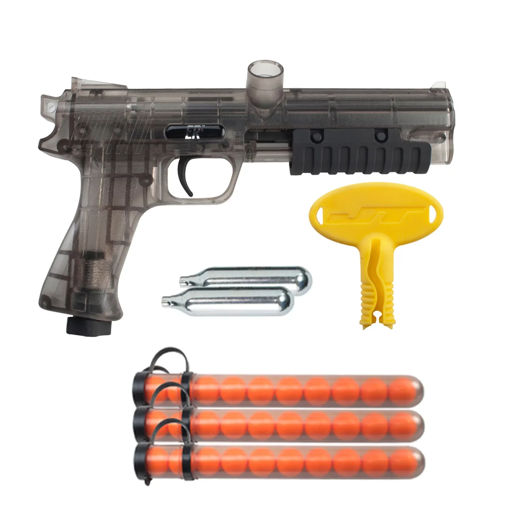 JT Paintball ER2 Pump Action Marker Gun Kit in Translucent Gray with Paintballs and 12g CO2 Cartridges