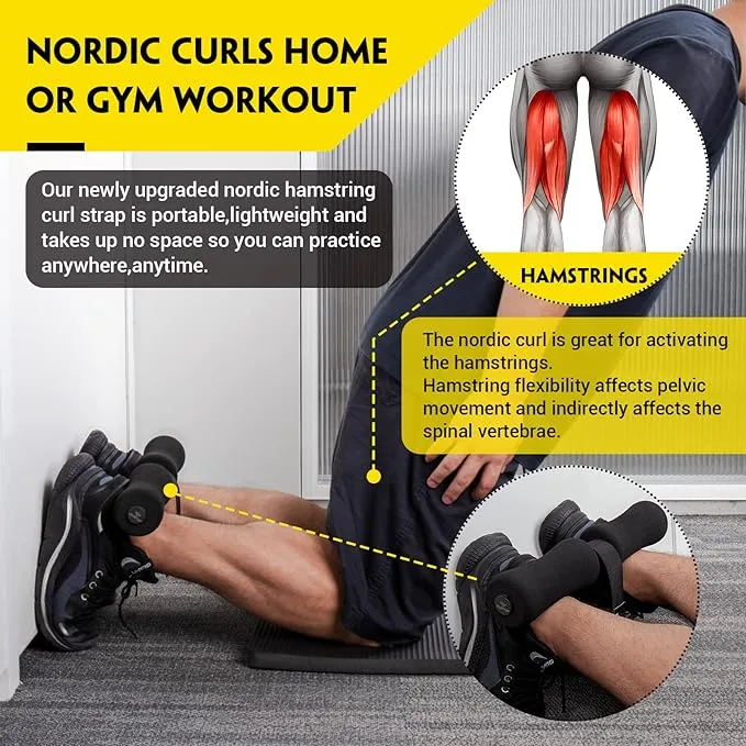 Nordic Hamstring Curl Strap, Nordic Curl Strap Holds 420 Pounds Great for Hamstring Curls, Sit-ups, Spanish Squats, AB Workout, 5 Second Setup Nordic