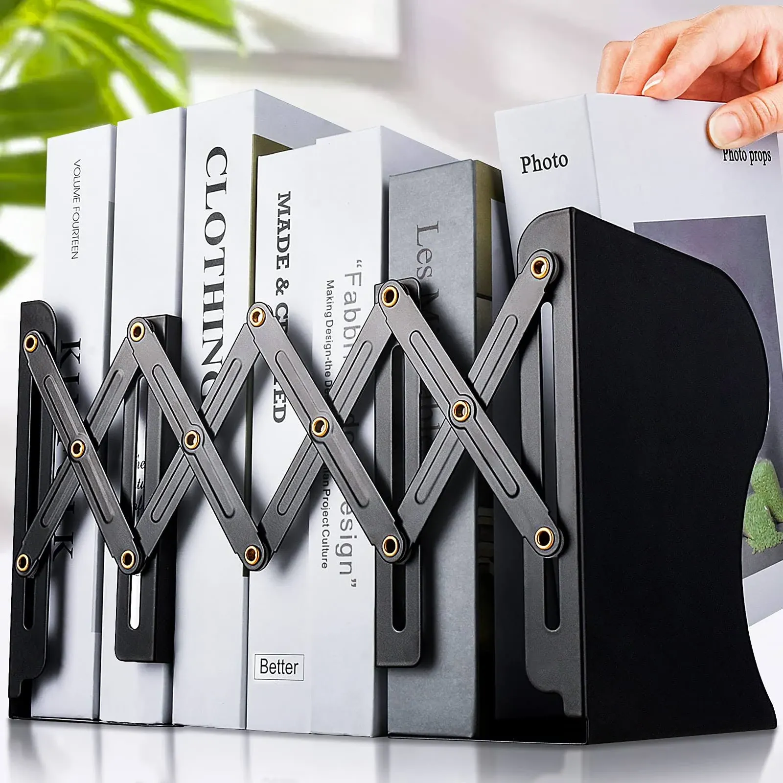 Non Skid Book Ends to Hold Books, Carooyac Metal Adjustable Book Ends Decorative Bookends for Home Office, Heavy Duty Ki