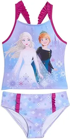 Disney Princess Anna Elsa Girls Tankini Top and Bikini Bottom Swim Set Toddler to Little Kid