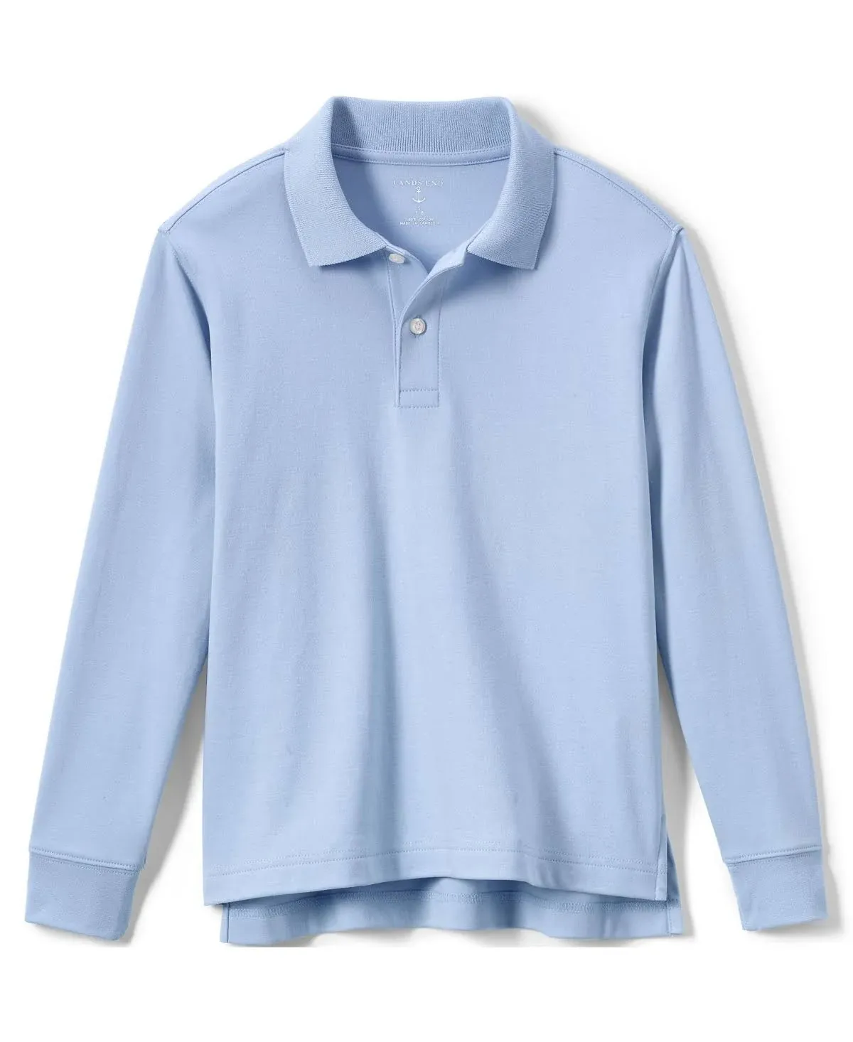 Lands' End School Uniform Kids Long Sleeve Interlock Polo Shirt - X-Large - Blue