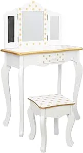 Vasitelan Kids Vanity Table and Chair Set, Girls Vanity Set with Mirror and Stool, Makeup Dressing Princess Table with Drawer, Kids Vanity Set with Mirror (B Style)