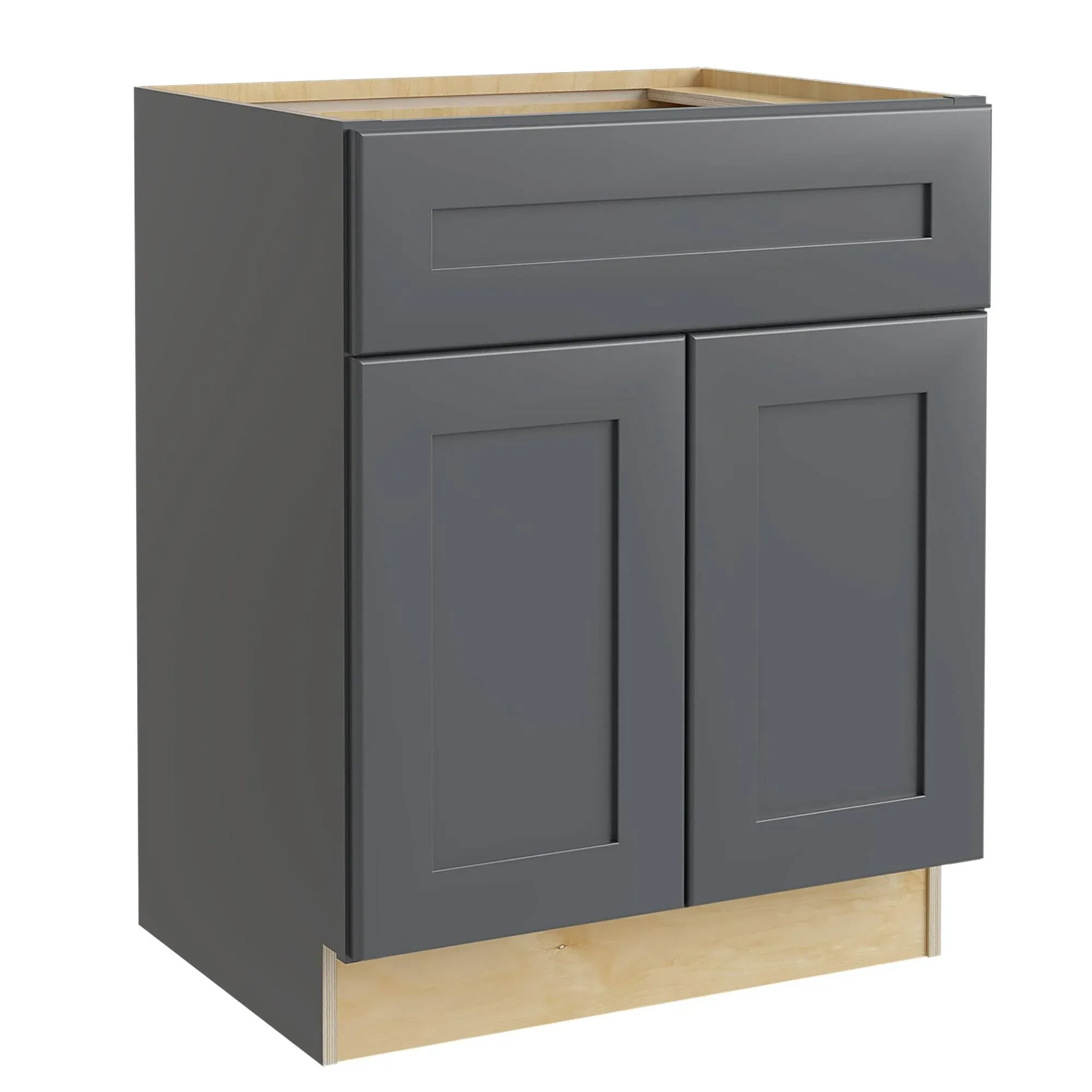 Luxxe Cabinetry Newton 24-in W x 34.5-in H x 24-in D Deep Onyx 1-Drawer Base Fully Assembled Plywood Cabinet (Recessed Panel Shaker Style) Lowes.com