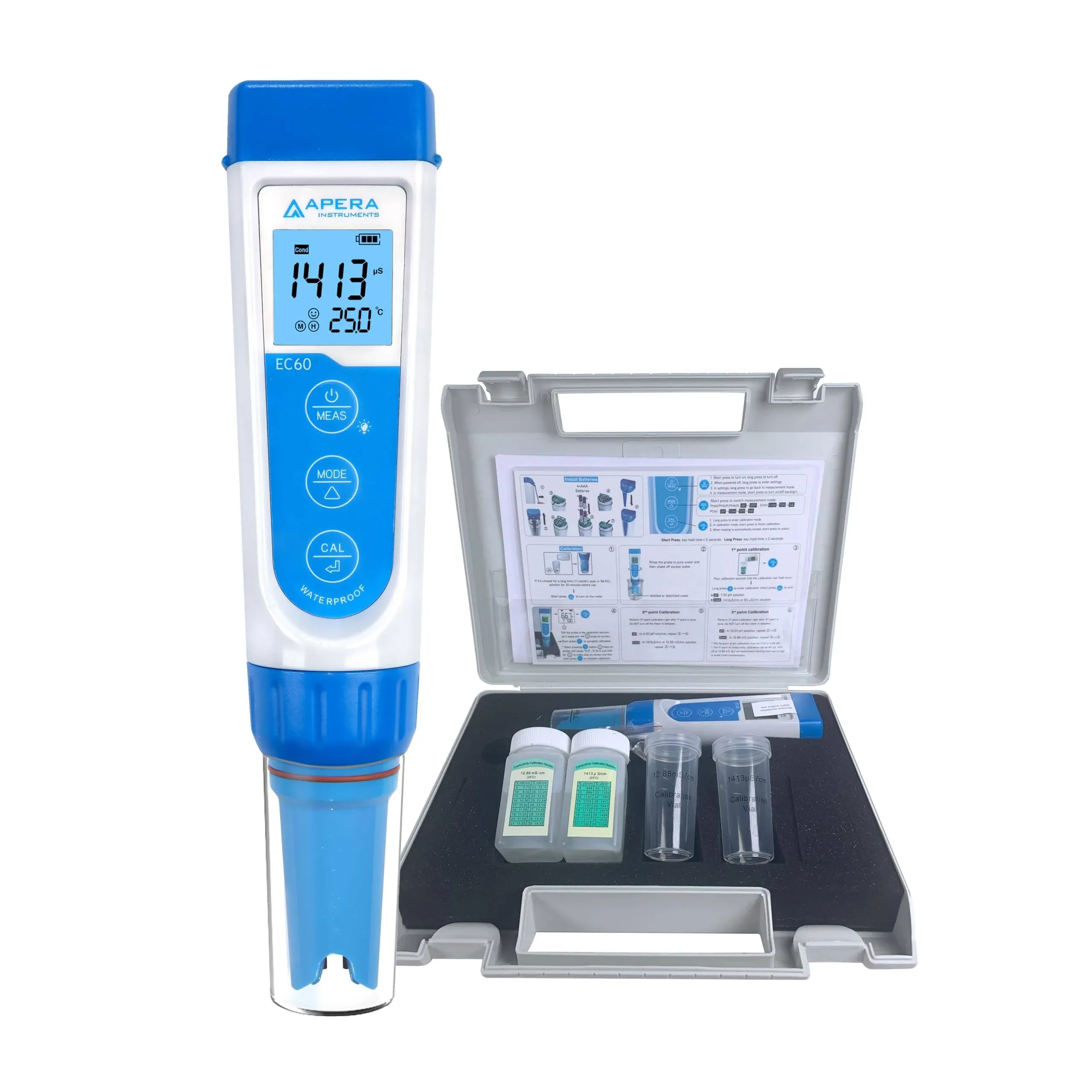 Apera Instruments, LLC-AI314 Premium Series EC60 wasserdichtes Leitfähigkeitstester-Set, ± 1 % F.S-Genauigkeit, einfaches Umschalten von EC/TDS/Salinität, austauschbare Sonde