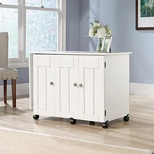 Pemberly Row Engineered Wood Drop-Leaf Sewing or Craft Table in Soft White