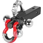 Towever 84062 Towever Trailer Hitch Ball, Tri Ball Hitch with Hook & Rotatable Tow Shackle, Fits 2-in Receiver with 1-7/8-in,2-in,2-5/16-in Truck