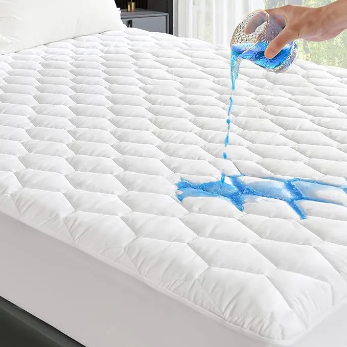 Grt Full Size Quilted Fitted Mattress Pad, 100% Waterproof Breathable Mattress Protector, Noiseless Cotton Alternative