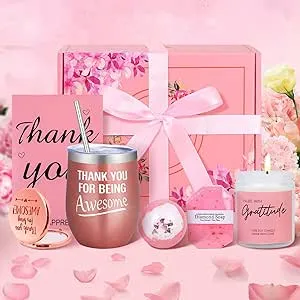 Thank You Gifts for Women, Best Appreciation Gifts Basket for Teacher Boss Secretary Volunteer Employee Nurse, Self Care Spa Gratitude Gifts, Farewell Gifts for Coworkers (Pink)