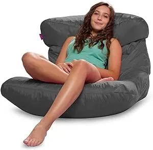 Posh Creations Laguna Lounger Teens, Kids and Adults for Bedrooms and Dorm Rooms, Large Bean Bag Chair, Soft Nylon-Charcoal Gray