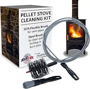 Pellet Vent Dryer Cleaning Kit, 3" by 3.5" Bristle Head, 10 Feet Long Dryer Vent Cleaner Kit, Chimney Sweep Kit for Wood Pellet Stove Pipes, Flexible