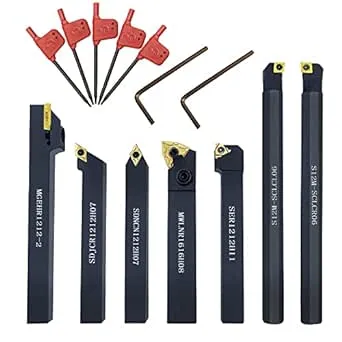 Indexable Lathe Turning Tool,1/2'' Shank 7 Pieces Carbide Turning Tool Set,Metal Lathe Tools Holder for Turning Grooving Threading with Tin Coated Carbide Inserts Turning insert