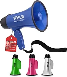 Pyle PMP21BL Portable Megaphone Speaker Siren Bullhorn - Compact and Battery Operated with 20 Watt Power, Microphone, 2 Modes, PA Sound and Foldable Handle for Cheerleading and Police Use, Blue