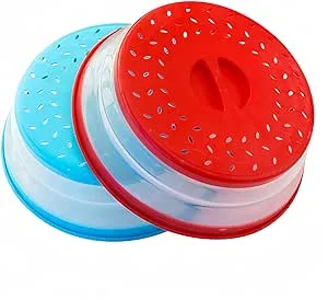 Pack of 2 Splatter Guard, Collapsible Microwave Food Cover, Colander Kitchen Gadget for Food,10.5inch, BPA free TPR, Dishwasher safe