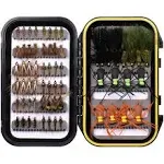 Wifreo Assortment 64pcs,Flyfishing Flies Trout Gear with Waterproof Fly Box Gifts,Fly Fishing Lures