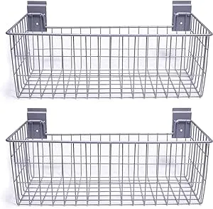 CrownWall Slatwall Steel 24" x 12" Deep Wire Basket (V2) - 2 Pack