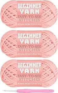 3x50g Beginners Light Pink Yarn, 260 Yards Light Pink Yarn for Crocheting Knitting, Easy-to-See Stitches, Worsted Medium #4, Chunky Thick Cotton Nylon Blend Yarn Yarn for Crocheting