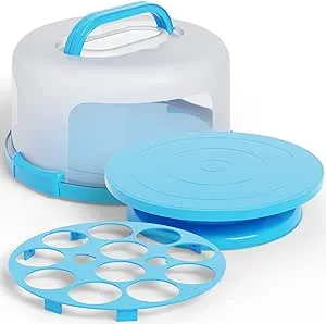 Cake Cupcake Carrier with Lid and Handle + Cake Stand Plate with Dome | 10" Round Cake Container Holder with Cover | Plastic Pie Carrier Cake Storage Container | Bunt Keeper Platter Tray for Transport