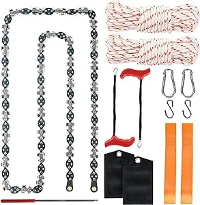 53 Inch High Reach Tree Limb Hand Rope Saw, 68 Sharp Teeth Blades on Both Sides, Folding Rope Chain Saw