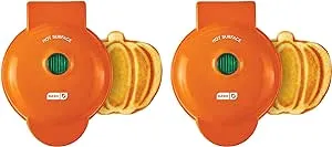 Dash Mini Waffle Maker (2 Pack) for Individual Waffles Hash Browns, Keto Chaffles with Easy to Clean, Non-Stick Surfaces, 4 inch, Halloween, Orange